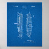 Boat Construction Patent - Blueprint Poster (Voorkant)