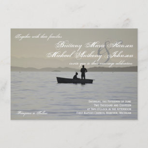 Boat & Couple Silhouette Lake Wedding Invitation Kaart
