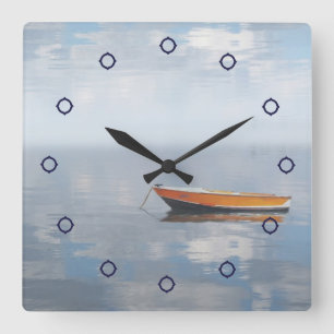 Boat en Reflected Peace Photo Wall-klok Vierkante Klok