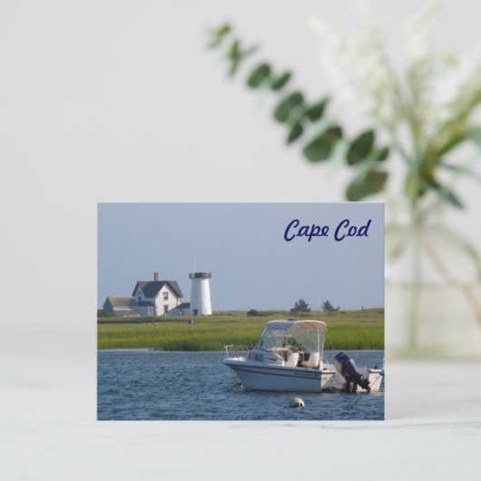 Boat en vuurtoren Chatham Cape Cod Briefkaart (Staand voorkant)