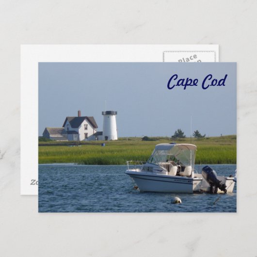 Boat en vuurtoren Chatham Cape Cod Briefkaart (Voorkant / Achterkant)