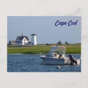 Boat en vuurtoren Chatham Cape Cod Briefkaart