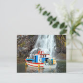 Boat en waterval briefkaart (Staand voorkant)