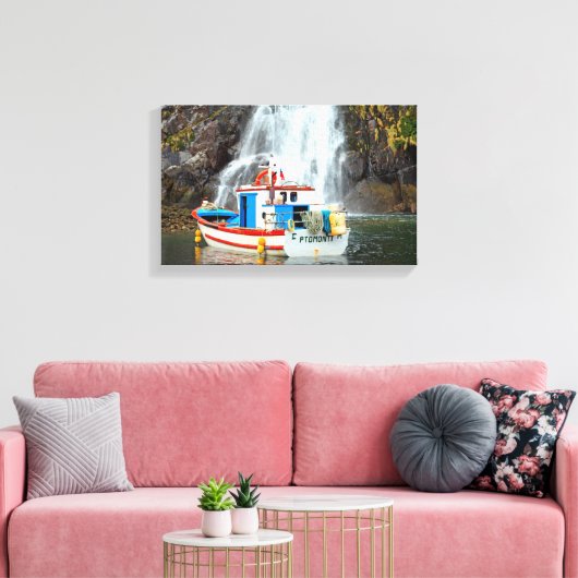 Boat en waterval canvas afdruk (Insitu (Woonkamer))