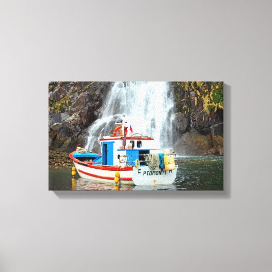 Boat en waterval canvas afdruk (Voorkant)