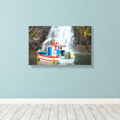 Boat en waterval canvas afdruk (Insitu (Houten vloer))