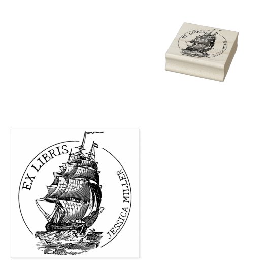 Boat Ex Libris Bibliotheek Boek Rubberstempel (Gestempeld)