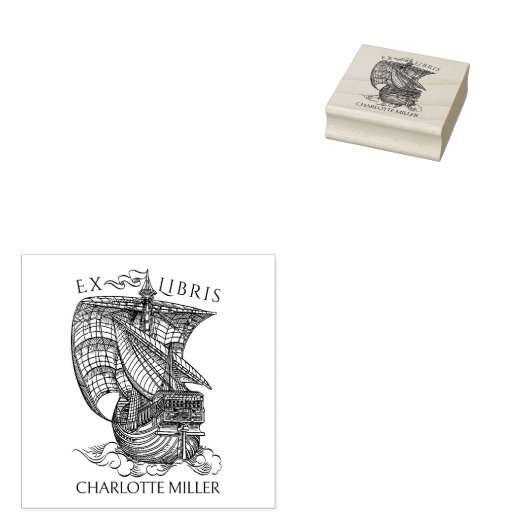  Boat Ex Libris Bibliotheek Boek Rubberstempel (Gestempeld)