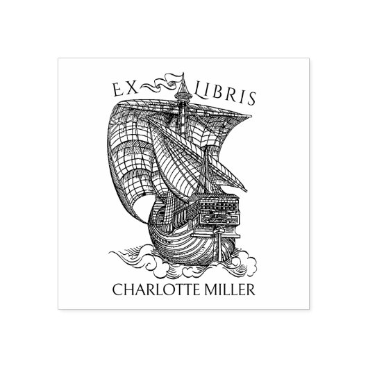 Boat Ex Libris Bibliotheek Boek Rubberstempel (Afrduk)