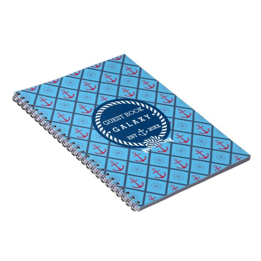 Boat Guest Book I Nautical Icons Turquoise Blue Notitieboek (Rechterzijde)