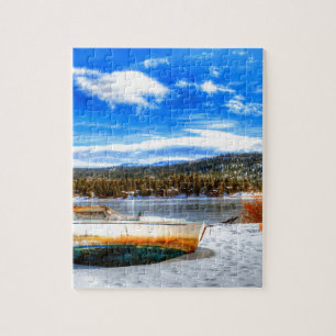 Boat in sneeuw bij het Big Beer Lake, Californië Legpuzzel