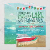 Boat Lake Birthday Invitation Speed Boat Lake Vist Kaart (Voorkant / Achterkant)