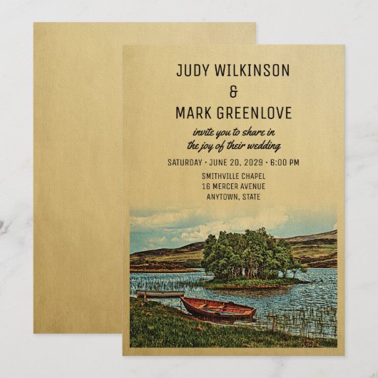 Boat Lake Wedding Invitation  Natuur Kaart (Voorkant / Achterkant)