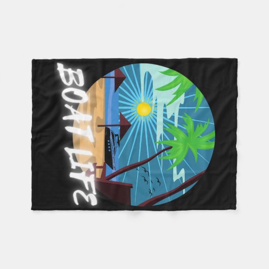 Boat Life Palm Tree Retro Beach Sunset Family Vaca Fleece Deken (Voorkant (Horizontaal))