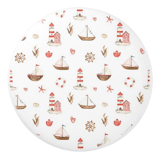 Boat & Lighthouse Ceramic Door Knob Keramische Knop (Voorkant)