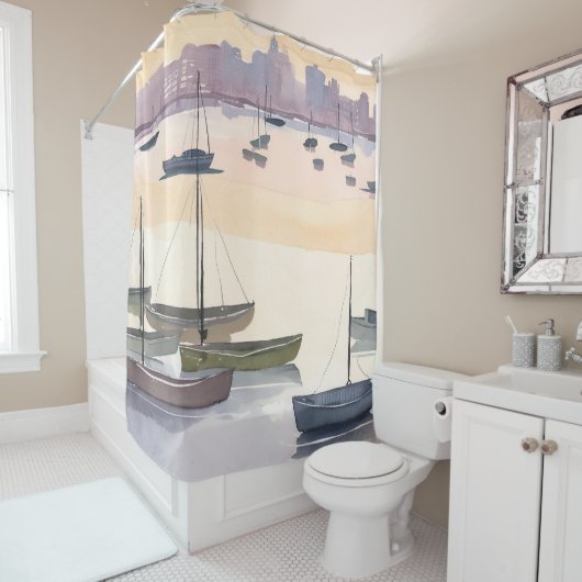 Boat Marina | Watercolor Ocean Bay Douchegordijn (In situ)