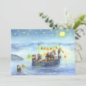 Boat met kinderen Uitnodiging op verjaardag (Staand voorkant)