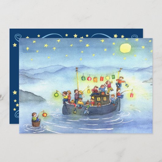 Boat met kinderen Uitnodiging op verjaardag (Voorkant / Achterkant)