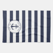 Boat Naam Anchor Navy Blue White Stripes Nautical Theedoek (Horizontaal)
