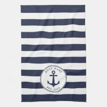 Boat Naam Anchor Navy Blue White Stripes Nautical