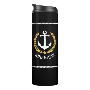 Boat naam Nautical Anchor Gold Style Laurel Black Thermosbeker