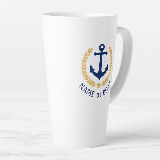 Boat naam Nautical Anchor Gold Style Star Latte Mok (Rechterhoek)