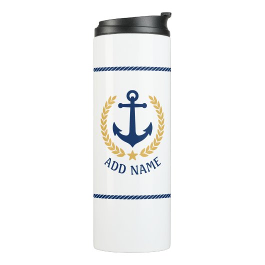 Boat naam Nautical Anchor Gold Style Star Thermosbeker (Gedraaid links)