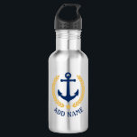Boat naam Nautical Anchor Gold Style Star Waterfles<br><div class="desc">Een speciaal roestvrij stalen waterflesje met uw bootnaam,  familienaam of andere gewenste tekst. Met een speciaal ontworpen nautisch bootanker,  gouden laurelbladeren en sterembleem. Maakt een groot geschenk voor elke gelegenheid.</div>