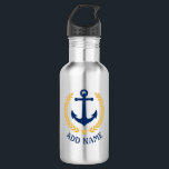 Boat naam Nautical Anchor Gold Style Star Waterfles<br><div class="desc">Een speciaal roestvrij stalen waterflesje met uw bootnaam,  familienaam of andere gewenste tekst. Met een speciaal ontworpen nautisch bootanker,  gouden laurelbladeren en sterembleem. Maakt een groot geschenk voor elke gelegenheid.</div>