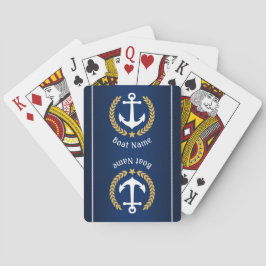 Boat Name Anchor Gold Laurel Rope Stripe Navy Pokerkaarten