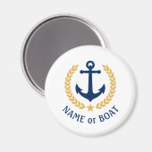 Boat Name Anchor Gold Style Laurel blue white Magneet (Voorkant / Achterkant)