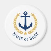 Boat Name Anchor Gold Style Laurel blue white Magneet (Voorkant)
