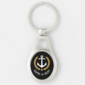 Boat Name Anchor Gold Style Laurel en Star Black Sleutelhanger (Voorkant)