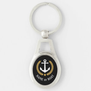 Boat Name Anchor Gold Style Laurel en Star Black Sleutelhanger
