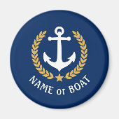 Boat Name Anchor Gold Style Laurel Star Blue Magneet (Voorkant)