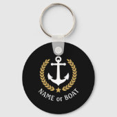 Boat Name Anchor Gold Style Laurel Star Navy Black Sleutelhanger (Achterkant)