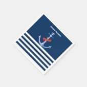 Boat Name Anchor, Navy Blue Stripes Servet (Hoek)