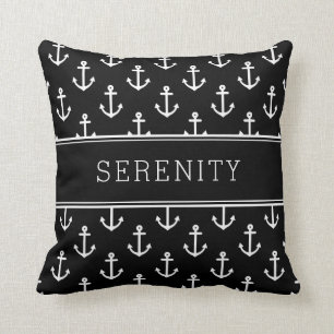 Boat Name Anchors and Stripes Black Kussen