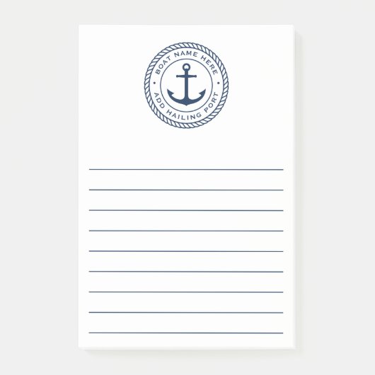 Boat name and hailing port nautical anchor post-it® notes (Voorkant)