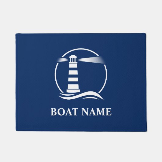 Boat Name Classic Nautical Lighthouse Navy Blue Deurmat (Voorkant)
