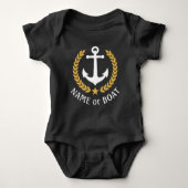 Boat Name Nautical Anchor Gold Laurel Leaves Star Romper (Voorkant)