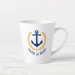 Boat Name Nautical Anchor Gold Laurel Star Latte Mok