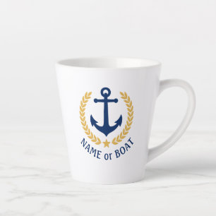 Boat Name Nautical Anchor Gold Laurel Star Latte Mok