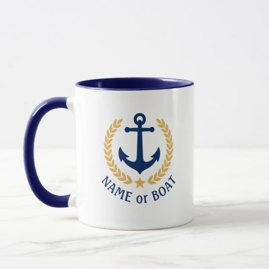Boat Name Nautical Anchor Gold Style Laurel Navy Mok (Links)
