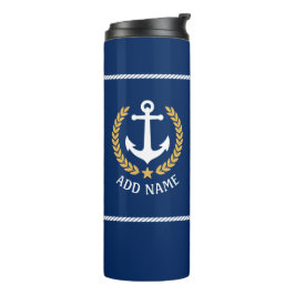 Boat Name Nautical Anchor Gold Style Laurel Navy Thermosbeker
