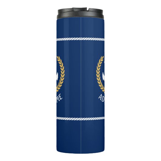 Boat Name Nautical Anchor Gold Style Laurel Navy Thermosbeker (Achterkant)