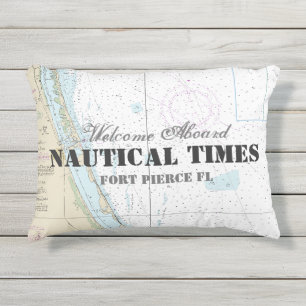 Boat Name & Nautical Chart Welcome Aboard Florida Buitenkussen