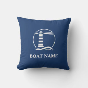 Boat Name Nautical Classic Lighthouse Navy Blue Buitenkussen
