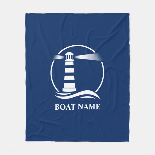 Boat Name Nautical Classic Lighthouse Navy Blue Fleece Deken (Voorkant)