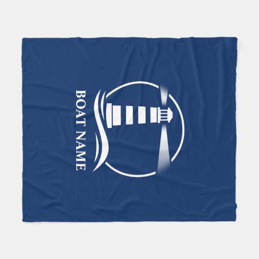 Boat Name Nautical Classic Lighthouse Navy Blue Fleece Deken (Voorkant (Horizontaal))